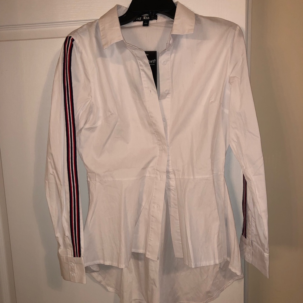 White button down peplum top